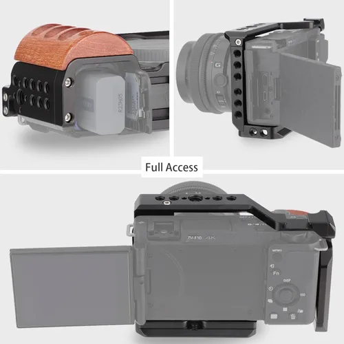 Vista 5 de Leftfoto Jaula de metal mejorada con mango de madera para Sony Alpha ZV-E10 Accesorios de grabación de video, micrófono de zapata fría/extensión