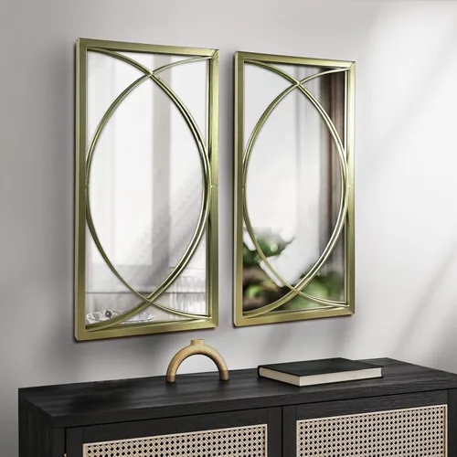 Vista 6 de Espejo de pared rectangular dorado con marco de metal, juego de espejos decorativos para pared, espejos colgantes para sala de estar, dormitorio