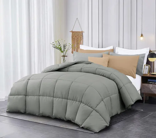 Kingsley trend Edredón tamaño Queen, edredón gris alternativo al plumón – Edredón acolchado ultra suave tamaño Queen, para todas las estaciones,