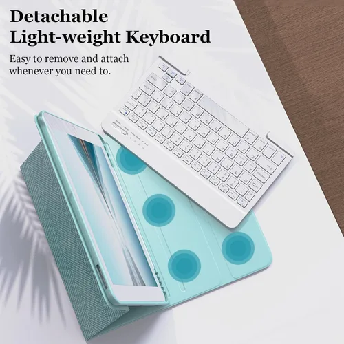 Vista 3 de MMK Funda de teclado para iPad de 10.2 pulgadas 9ª/8ª/7ª generación 2021/2020/2019, teclado inalámbrico BT desmontable con cubierta protectora