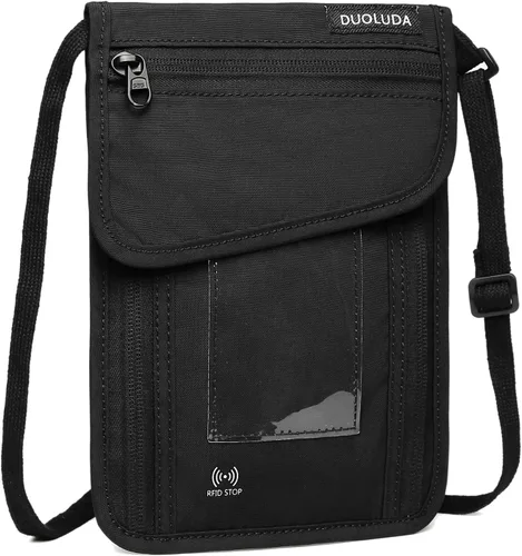 DUOLUDA Bolsa de viaje para el cuello, cartera oculta para pasaporte, bloqueo RFID, para mujeres y hombres, bolsa organizadora de seguridad para