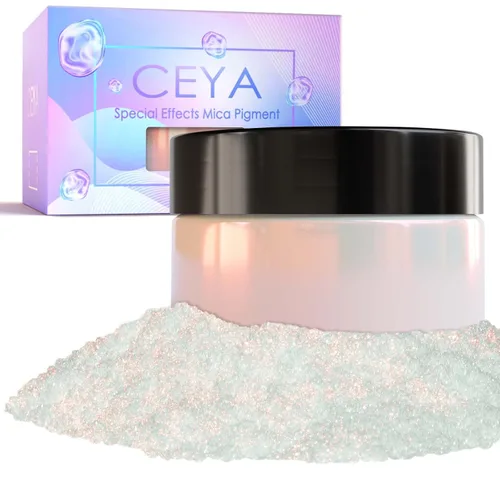 Vista 15 de Ceya Polvo de Mica de Alta Interferencia, 50g/1.8oz Verde Menta Cromo Polvo para Uñas, Pigmento de Efecto Nacarado con Cambio de Color de Grado