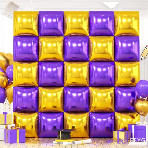 Vista 28 de Globos cuadrados metálicos dorados y negros de doble cara para pared, globos de aluminio cromado de 19 pulgadas, kit de arco de túnel para despedida