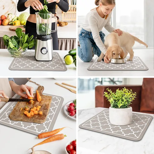 Vista 6 de WISELIFE Tapete de secado de platos súper absorbente, tapete grande para secar platos para encimera de cocina, tapete de secado de platos fácil
