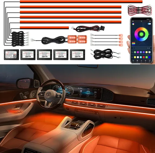 Vista 12 de Luces acrílicas para interior de automóvil, tira de luz LED AMKI para automóvil con control de aplicación y subcontrol, accesorios de automóvil, kit