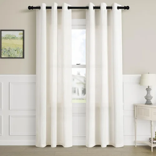 Vista 61 de Aersas Cortinas de lino negro para dormitorio de 63 pulgadas de largo, 2 paneles de privacidad, eficiencia energética, semitransparentes, cortinas