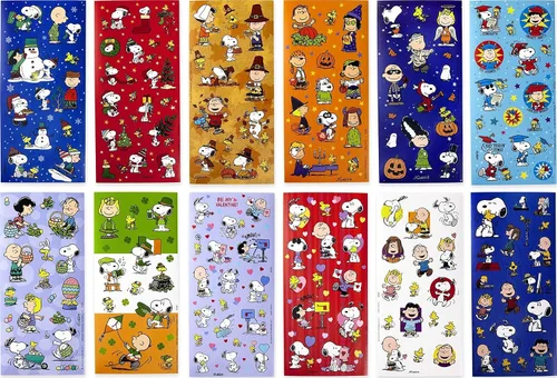 Hallmark - Calcomanías de Peanuts para niños (paquete de 237 calcomanías, 12 hojas) para Pascua, regreso a la escuela, Halloween, festividades y más