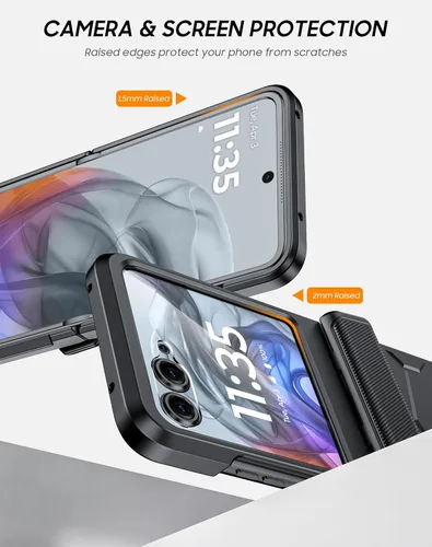 Vista 7 de Vizvera para Motorola Razr 2024 - Funda con tapa con bisagra, protector de pantalla incorporado, a prueba de golpes, funda todo en uno para Negro