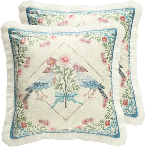 Vista 29 de patdrea Funda de almohada de terciopelo francés de diseño, 18 x 18 pulgadas Aviario