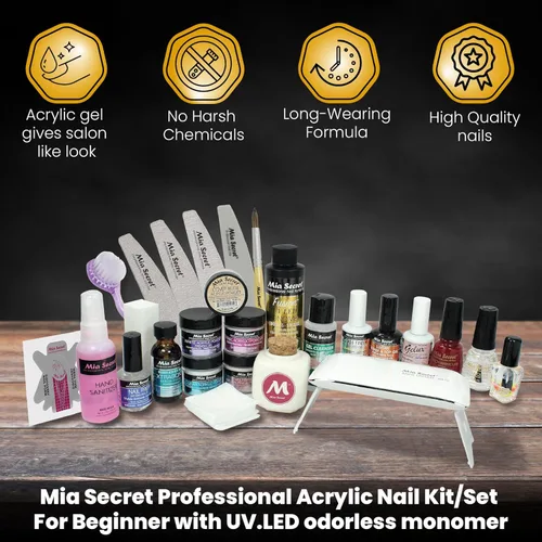 Vista 3 de Mia Secret Professional Acrylic Nail Kit/Set For Beginner with UV-LED odorless monomer - Nail kit with everything - Kit de uñas acrilicas completo