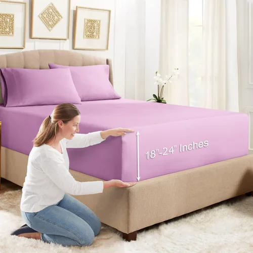 Vista 22 de Empyrean Bedding - Sábanas bajeras tamaño Queen, con sábana de cajón extra profunda – Juego de sábanas bajeras extra profundas, de 24 pulgadas