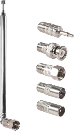 Antena telescópica FM 75 Ohm Antena de radio FM interior Tipo F Conector de enchufe macho con 5 unids convertidor para TV AM FM Radio Receptor