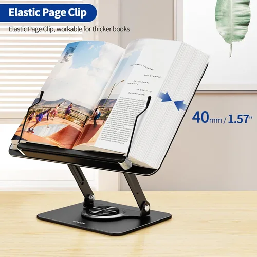 Vista 2 de BESIGN BS02 - Soporte de libro para lectura, soporte ajustable para libros, soporte ergonómico para laptop con clips elásticos para páginas