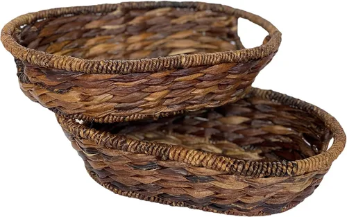 Vista 10 de Cesta de mimbre ovalada tejida a mano, bandeja de ratán natural para pan, frutas y almacenamiento, centro de mesa decorativo rústico para mesa