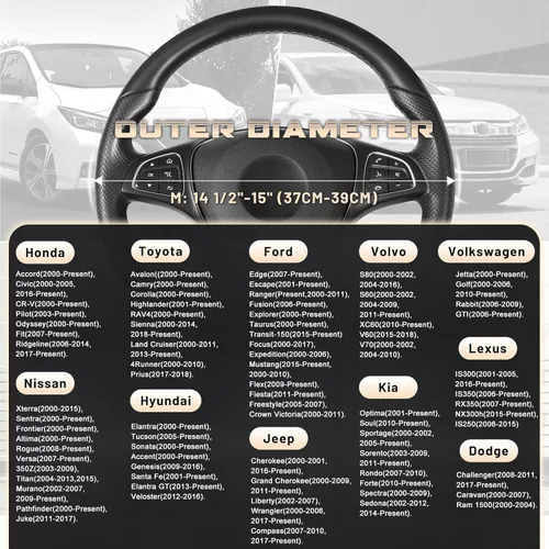 Vista 5 de SEG Direct Funda universal para volante de automóvil, tamaño estándar de 14.5-15 pulgadas, piel de microfibra negra