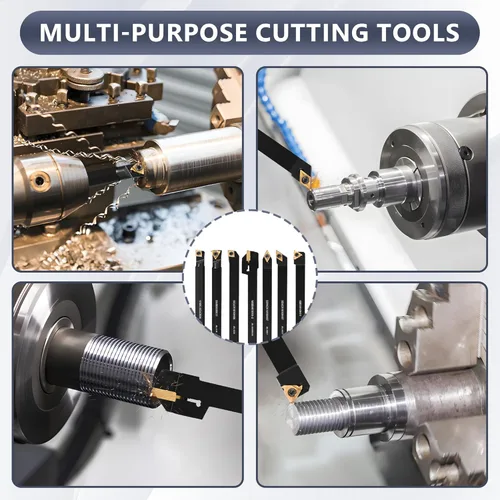 Vista 7 de Juego de 21 herramientas de torneado de torno indexables de 1/2 pulgada y 0.472 in, 7 soportes de herramientas de torneado de metal y 14 insertos