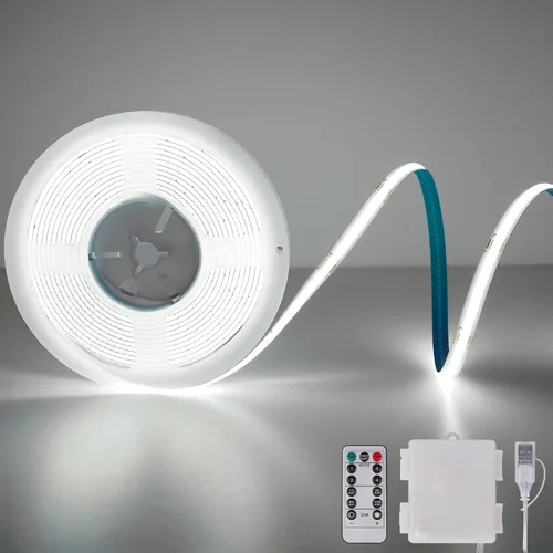 Vista 18 de OMIKA Tira de luces LED COB RGB de 6.6 pies, funciona con pilas, control remoto, regulable, cambio de color, tira de luces LED de batería, cortables