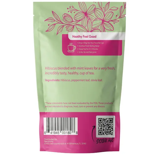 Vista 8 de Mezcla de té de hierbas y menta de hibisco - 30 bolsas de té (súper antioxidante) sin cafeína