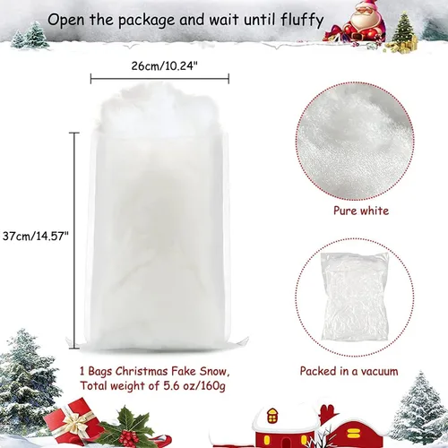 Vista 2 de Decoración de Nieve Falsa de Navidad, Nieve Artificial de Fibra de Algodón Esponjosa para Decoración de Interiores, Mantas de Nieve Resistentes a
