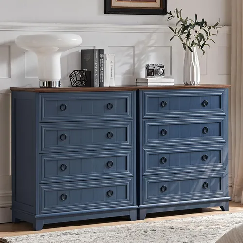 Vista 66 de Joaxswe Mesita de noche estilo granja de 18" con estación de carga, cómoda con mesa auxiliar de 2 cajones para dormitorio, mesita de noche de madera