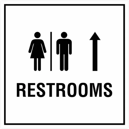 Vista 29 de Letrero de flecha cuadrada para baños (negro), pequeño, 1 paquete
