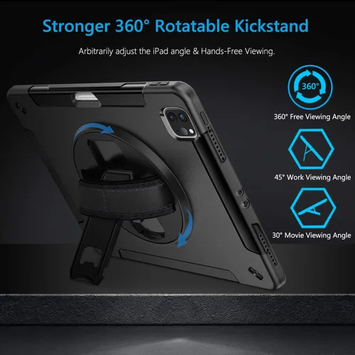 Vista 5 de Miesherk Funda para iPad Pro 11 2022/2021: 4ª generación de grado militar, resistente, soporte giratorio a prueba de golpes + correa de mano/hombro