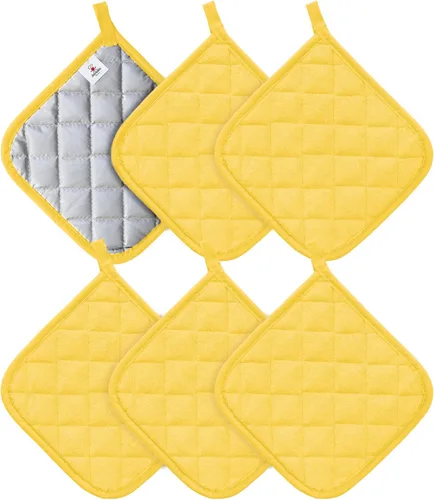 Vista 22 de Joyhalo Paquete de 4 agarraderas para ollas de cocina, agarraderas de horno de algodón con gran resistencia al calor, almohadillas térmicas