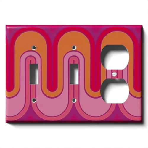 Vista 10 de Placa decorativa de salida - Ondas retro rojas - Receptáculo doble dúplex