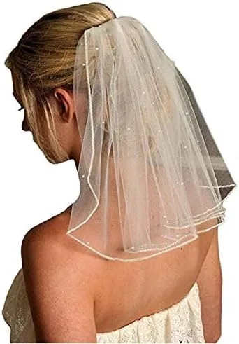 Vista 2 de RULTA velos cortos de novia para mujer con peine de encaje apliques de cuentas velo de novia más