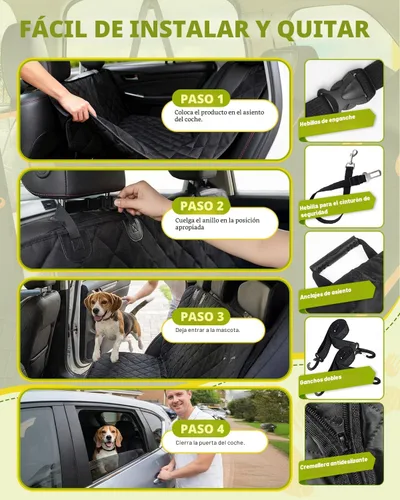 Vista 6 de Funda de asiento de coche para perros, funda de asiento para perros 600D resistente y duradera para asiento trasero, hamaca para perros 100%