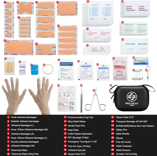 Vista 3 de Mini Kit de primeros auxilios - 150 piezas, pequeño kit médico impermeable de carcasa dura para el hogar, automóvil, viaje, campamento, camión