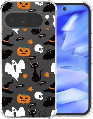 Funda transparente para teléfono de Halloween para Google Pixel 9 Pro XL, diseño de calabaza fantasma espeluznante, funda protectora suave para