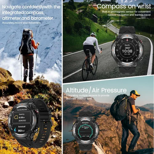 Vista 8 de Reloj inteligente militar con rastreador GPS, presión/altitud/brújula, reloj inteligente resistente con batería de 90 días, 1 ATM impermeable