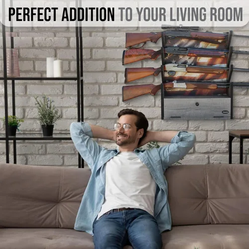 Vista 7 de Rush Creek Creations Gun Rack, Wall Mount Gun Rack for Rifles or Shotguns, Patriotic American Flag Design, Additional Storage for Gun Accessories