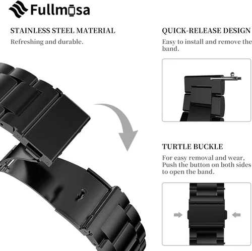 Vista 5 de Fullmosa Correa de reloj de cadena de metal de liberación rápida, correa de reloj de eslabones de acero inoxidable de 0.63 pulgadas, 0.71 pulgadas