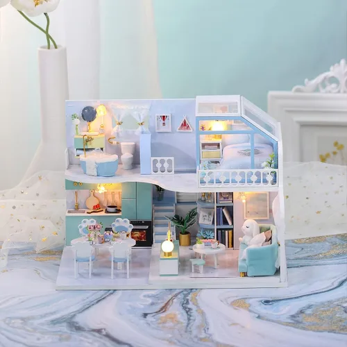 Vista 6 de GuDoQi Kit de casa de muñecas en miniatura, kit de casa pequeña con muebles, kit de casa en miniatura a escala 1:24, gran regalo para cumpleaños