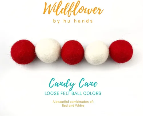 Vista 6 de Bolas de fieltro de lana de Navidad rojo y blanco, colores de bastón de caramelo, 50 pompones hechos a mano 0.8-1 pulgada