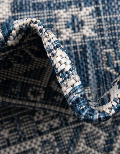 Vista 8 de Unique Loom Outdoor Aztec Collection Alfombra de área - Chalca (10 pies, redonda, azul/marfil)