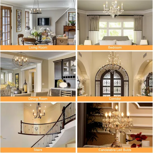 Vista 6 de comzler Bombilla LED E12 para candelabro regulable, bombilla de lámpara de araña 2700K blanco cálido, equivalente a 40W, bombillas tipo B