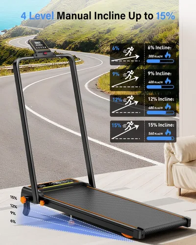 Vista 2 de Walking Pad with 15% Incline/ Handle Bar/Dual Display, 3.5HP Portable Treadmills for Home Small, Foldable Walking Pad Treadmill with Incline 4