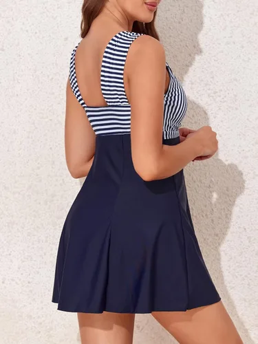 Vista 3 de MiYang - Traje de baño de una sola pieza tipo vestido con cintura alta, estampado y acolchado, para mujer