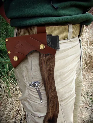 Vista 3 de Hacha y hacha de campamento de 11 pulgadas forjada con funda de cuero, hacha de supervivencia para hacha pequeña para carpintería