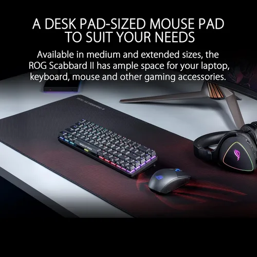 Vista 2 de ASUS ROG Scabbard II - Alfombrilla de ratón para juegos, 14.2" x 10.2" (tamaño mediano), superficie de deslizamiento suave, resistente al