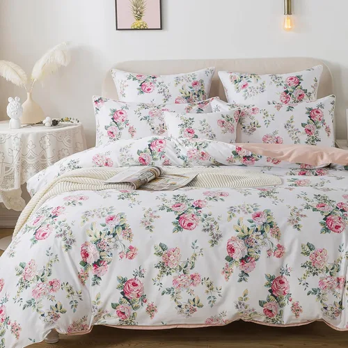 Vista 11 de FADFAY Juego de funda de edredón Twin, elegante ropa de cama floral shabby beige con estampado de pájaros y flores, juego de funda de edredón