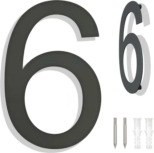 Vista 9 de Números grandes de acero inoxidable de 6 pulgadas, número de puerta de dirección de casa moderno negro para exterior, fácil de instalar, negro mate