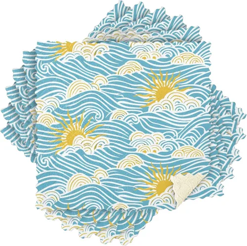 Vista 8 de Toallas retro con ondas de sol para secar platos, paquete de 6 toallas de mano de algodón para decoración de cocina, tallas para ropa de 11 x 11