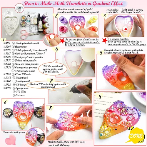 Vista 5 de Oculus Planchette Moldes de resina de silicona mariposa y polilla para fundición epoxi, proyecto de manualidades de arcilla polimérica 2 en juego