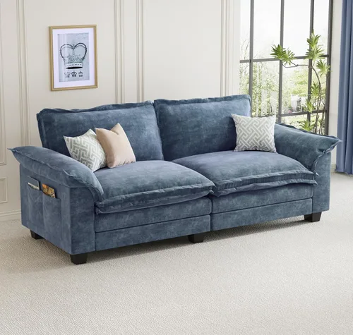 Vista 16 de KKL Sofá cama modular seccional, sofá de nube de 4 plazas con otomana, sofás seccionales de felpilla para sala de estar, apartamento, beige