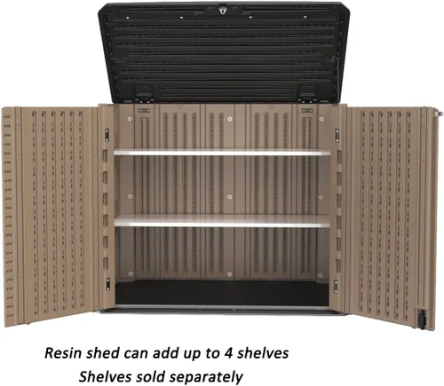 Vista 7 de Mrosaa Cobertizo horizontal de almacenamiento de resina, 34 pies cúbicos horizontales para exteriores, gabinete de almacenamiento impermeable