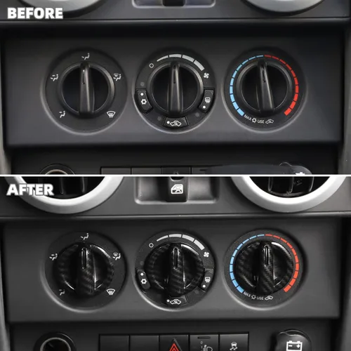 Vista 2 de Cubierta de botón de interruptor de aire acondicionado de fibra de carbono compatible con Jeep Wrangler JK JKU Sport X Sahara Rubicon 2007-2010